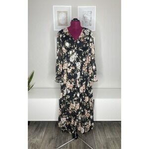 NWT Anthropologie By The River Maxi Dress Women's M Black Floral long Sleeve